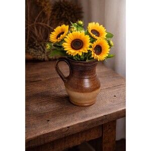 Handmade Vintage Stoneware Pitcher Vase | Rustic Wabi Sabi Pottery